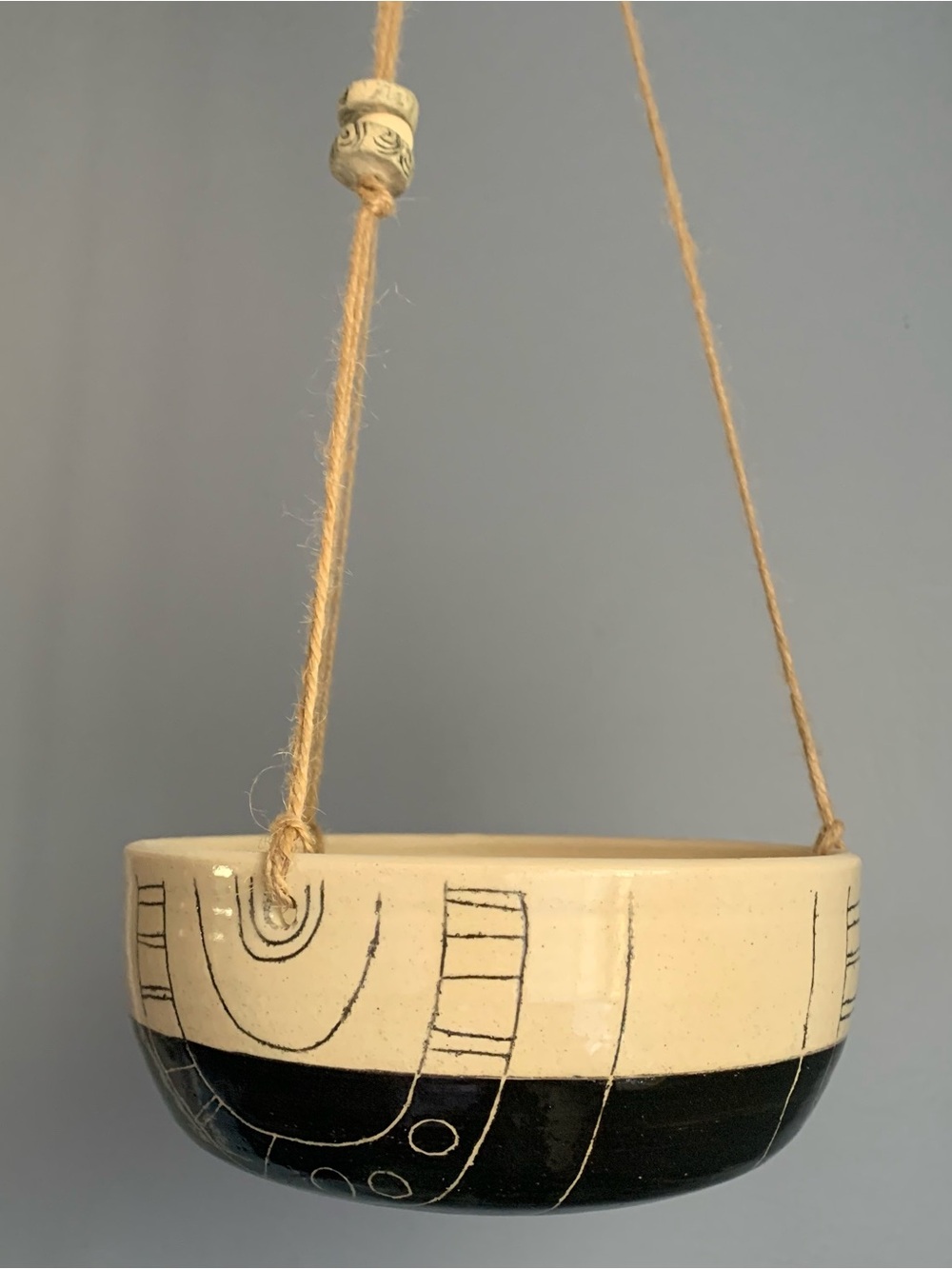 Handcrafted Ceramic Hanging Planter | Black & Cream Studio Pottery Plant Hanger